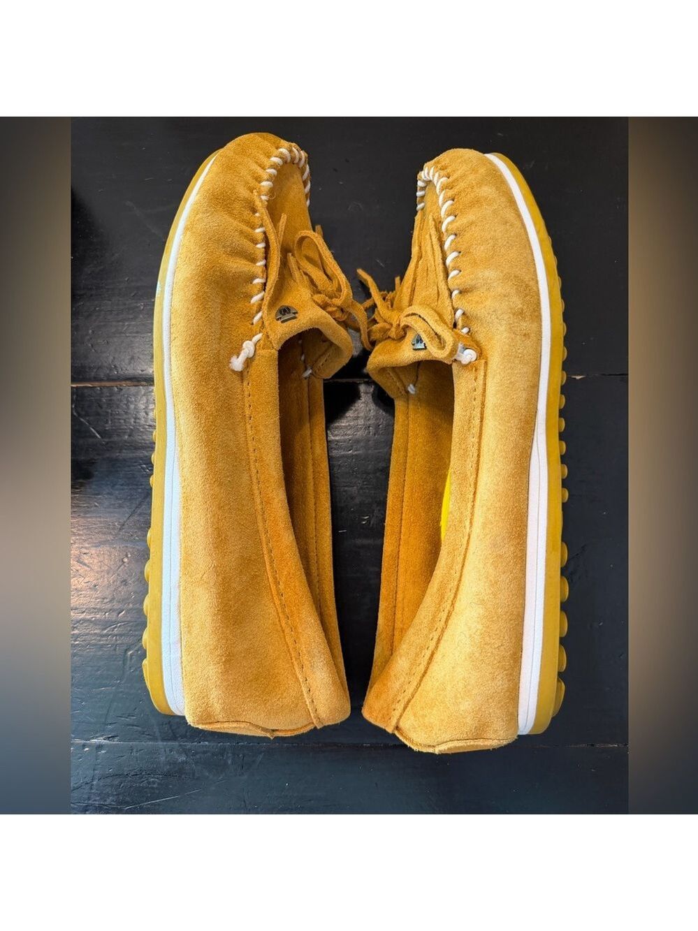 Minnetonka KITTY Plus Suede Southwestern Moccasins Shoes Loafers Yellow 9.5 - Picture 4 of 10